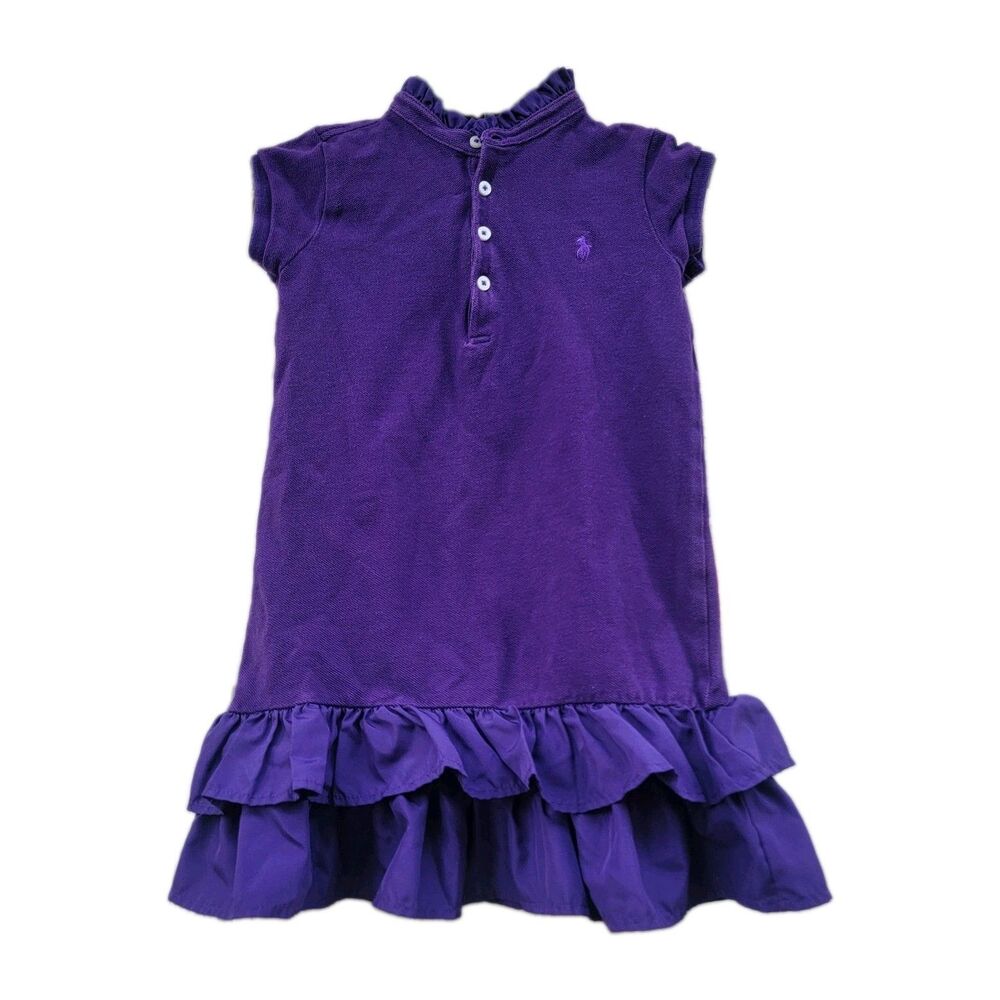 POLO Ralph Lauren Purple Dress Short Sleeve Drop Waist Pony Girls Size 5 Preppy